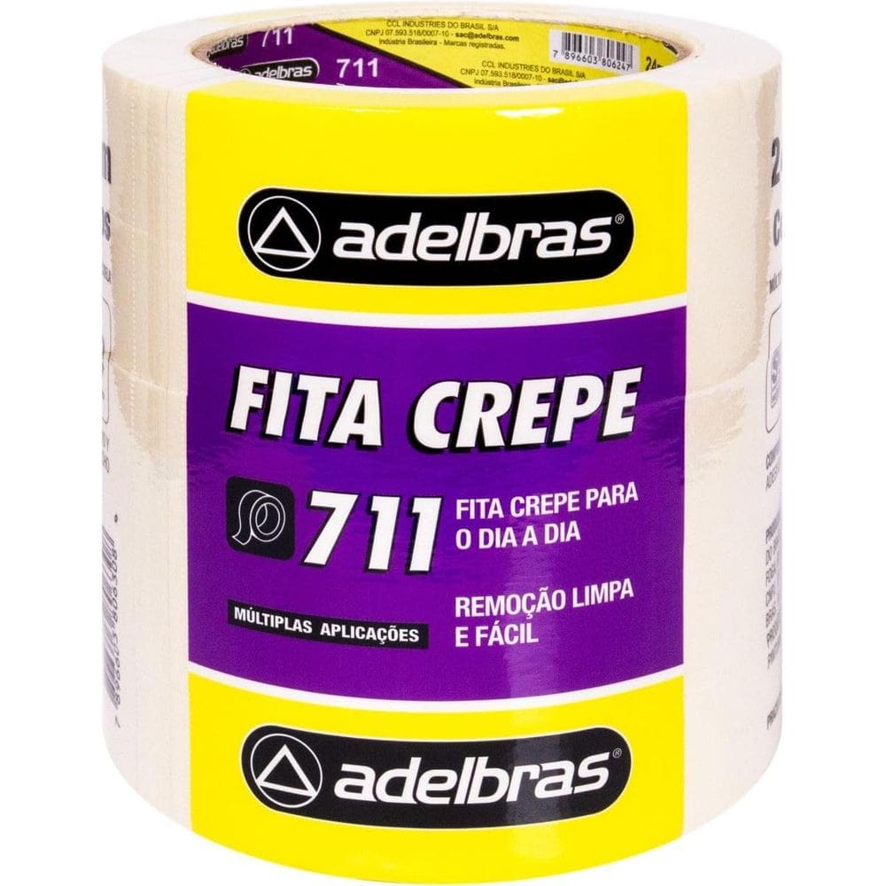Fita Crepe 711, 24mm X 40m, Pacote com 05 Unidades, Adelbras