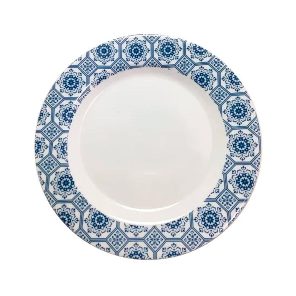 Prato Raso Refeição Festa Decorado Melamina 25Cm Branco
