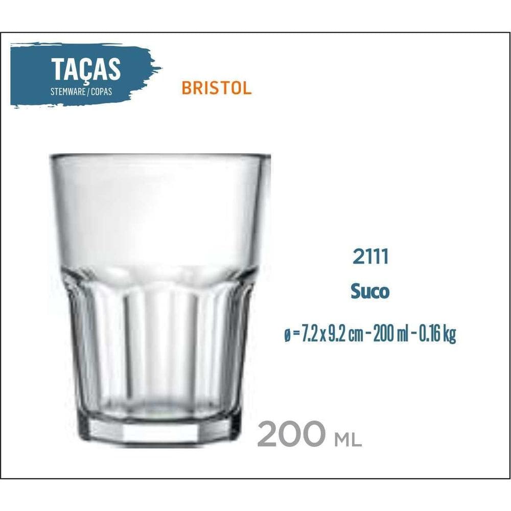 12 Copos Bristol 200Ml - Suco