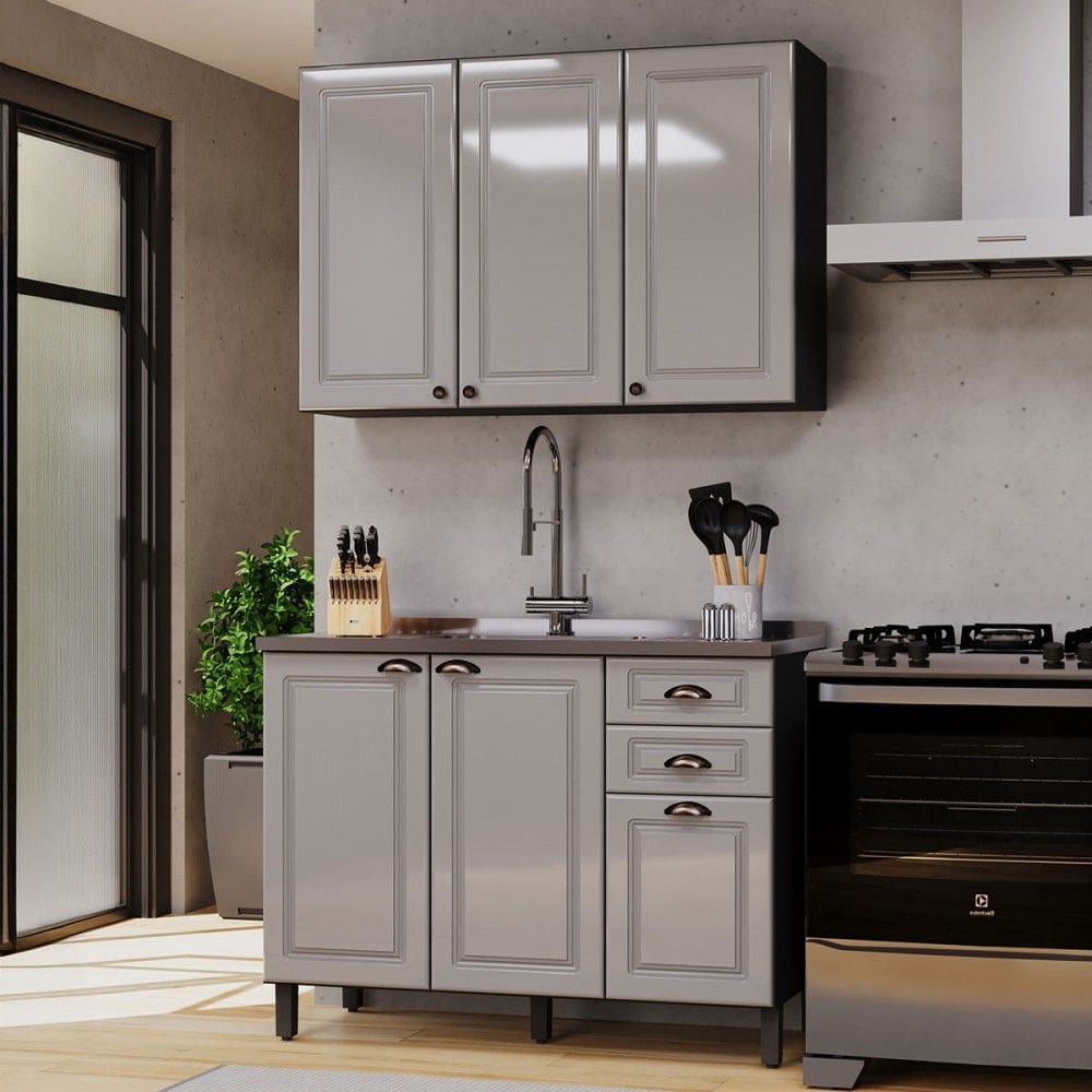 Cozinha Compacta Firenze 6 Portas 2 Gavetas 6171.158 Cinza/Titânio - Indékes