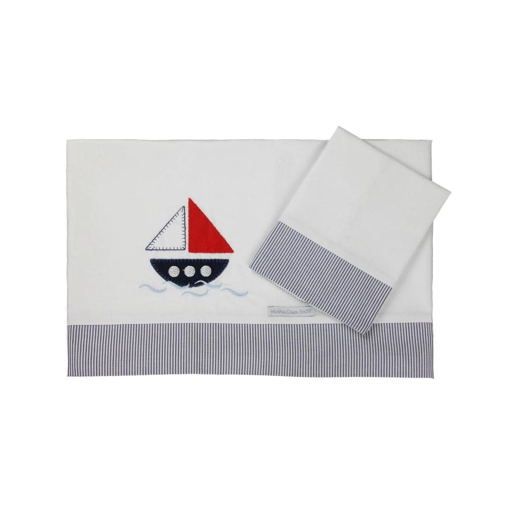 Lençol de Mini Berço 03 Peças Naval Marinho