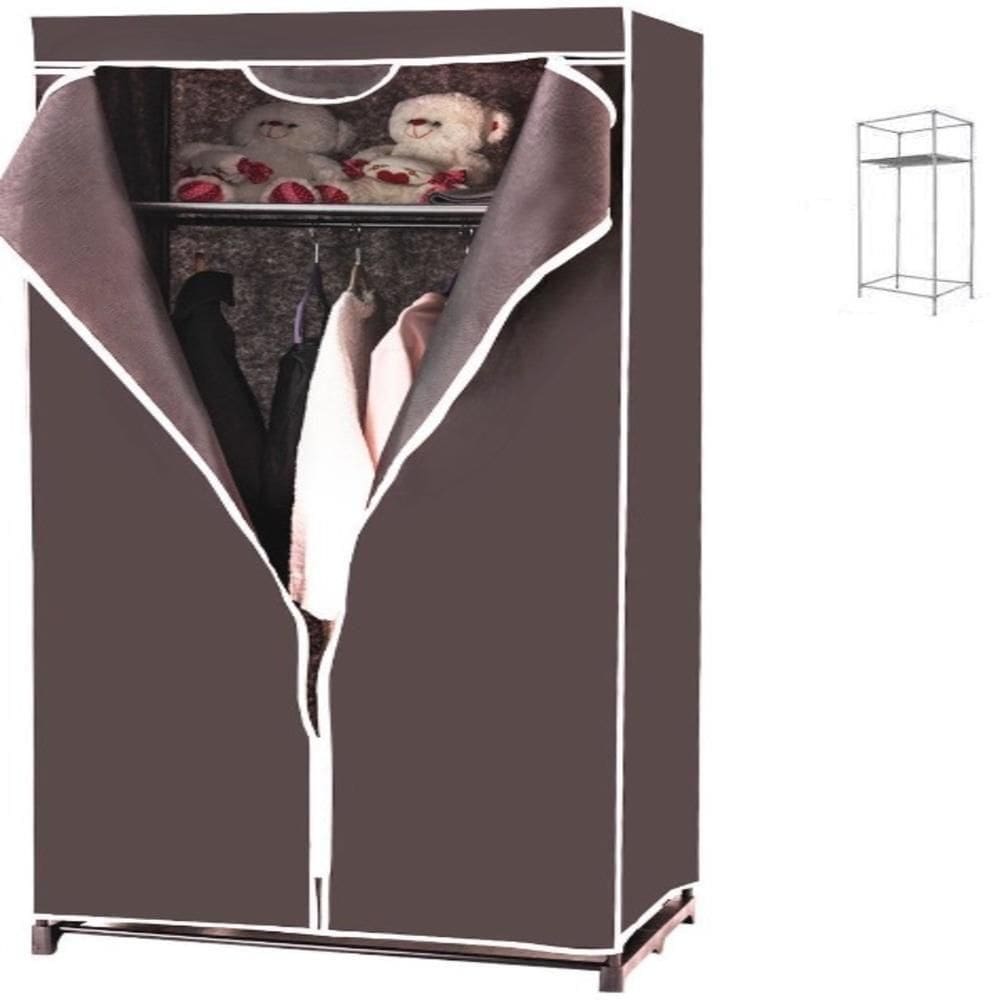 Guarda Roupa Prateleira Cabideiro Arara Portatil Armario Multifuncional Dobravel Organizador Marrom
