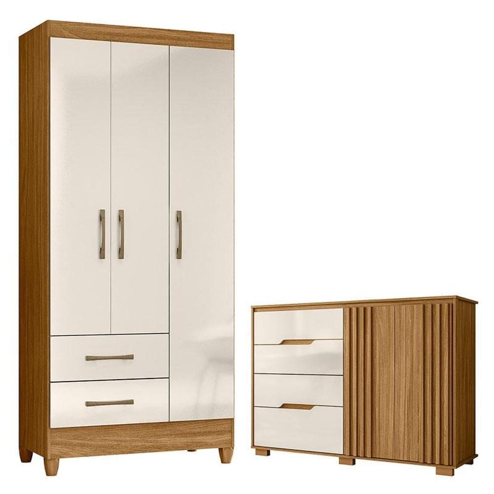 Guarda Roupa Solteiro Lima e Cômoda Texas Freijó Off White – Moval