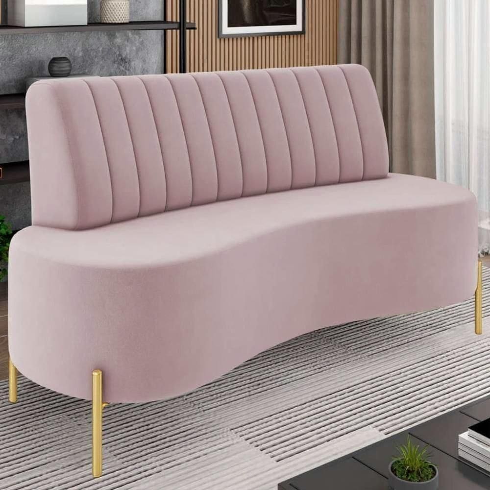 Sofá 2 Lugares 135cm Pés Aço Dourado Tamar Veludo Rosê Z08 - Mpozenato