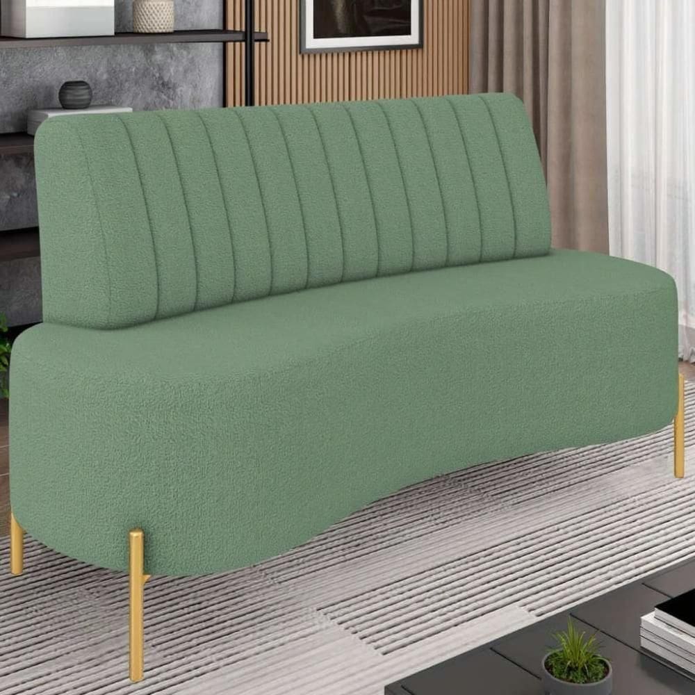 Sofá 2 Lugares 135cm Pés Aço Dourado Tamar Boucle Verde Z08 - Mpozenato