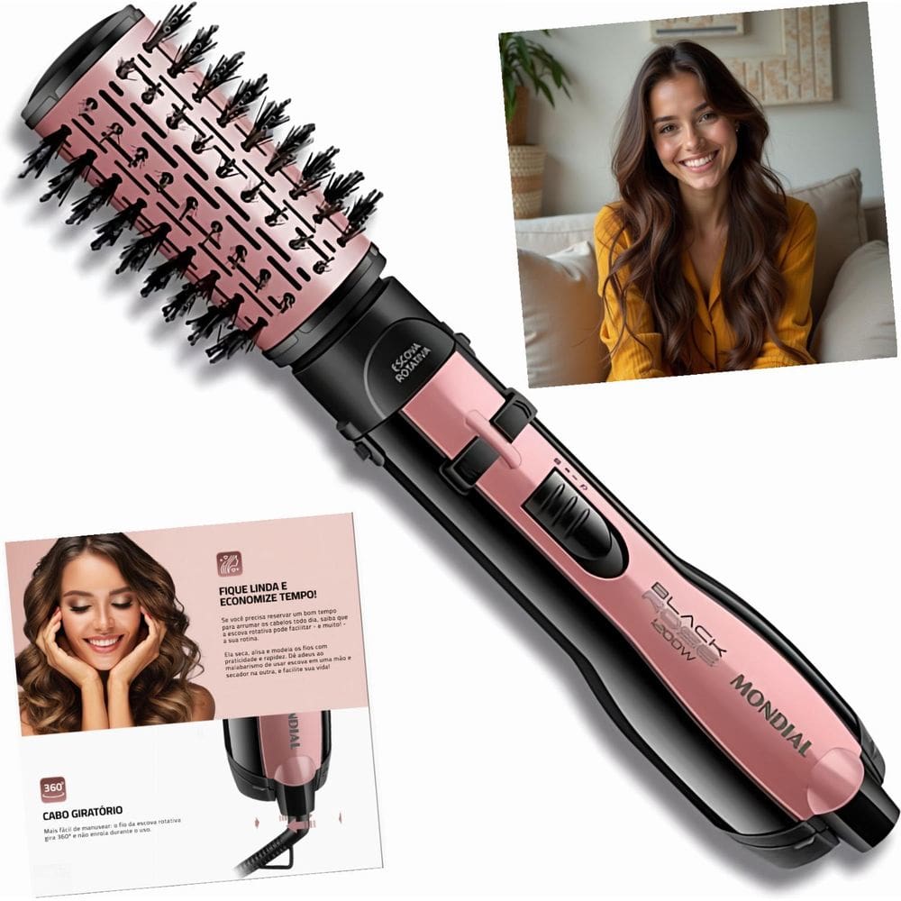 Escova Rotativa Mondial ER-10 1200W 5 em 1 Cerâmica Tourmaline Íon