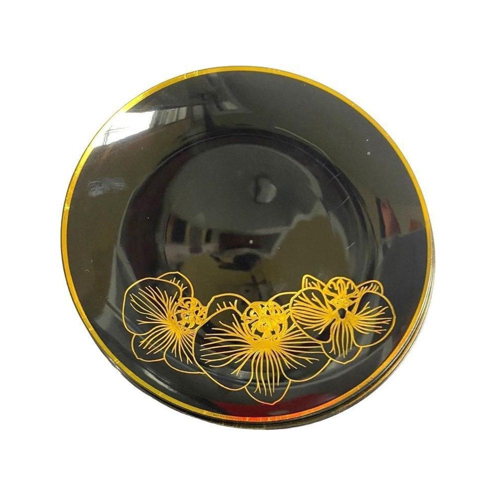 Pratos Descartáveis Luxo - 12 unid. 18.7cm - Preto/Dourado