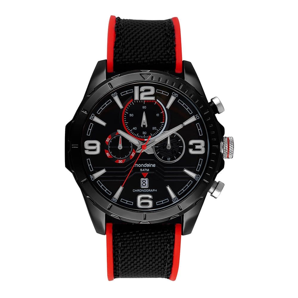 Relógio MONDAINE cronógrafo vermelho preto 32764GPMVPI2