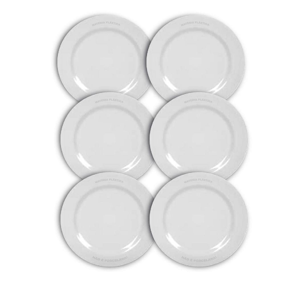 Jogo 6 Pratos Raso De Sobremesa 18Cm De Melamina