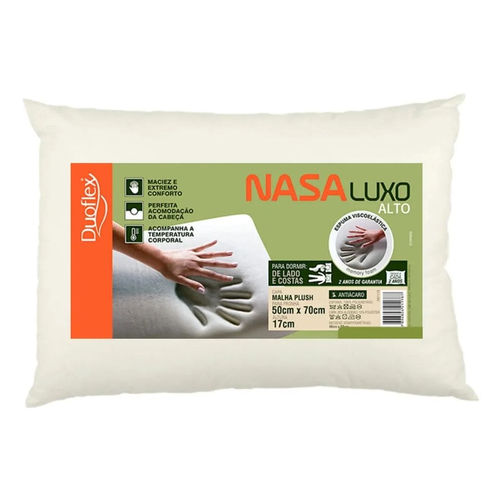 Travesseiro Nasa Luxo Alto Duoflex Bege Para fronha 50cmx70cm Espuma 100% poliuretano