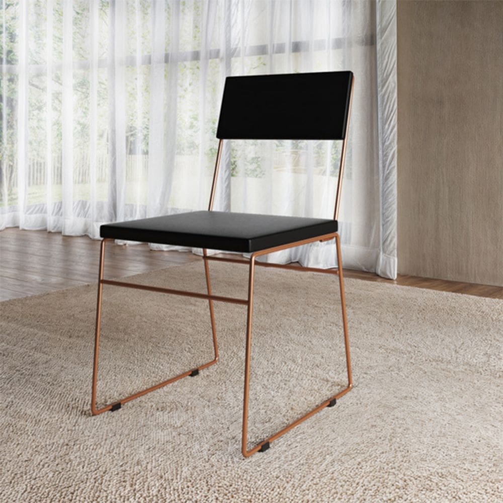 Cadeira de Jantar Málaga Assento Corino Preto Base Cobre