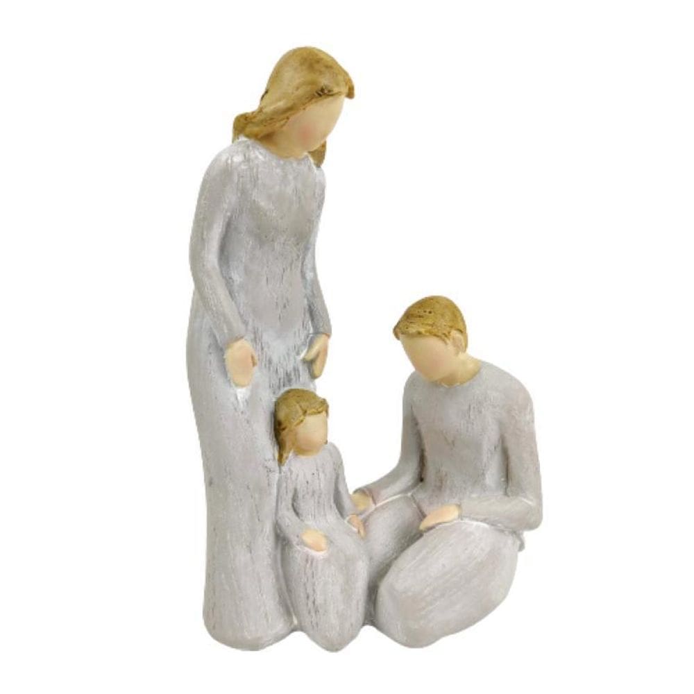 Enfeite Estátua Família Com Filha 17X11X6Cm Cinza Barroco