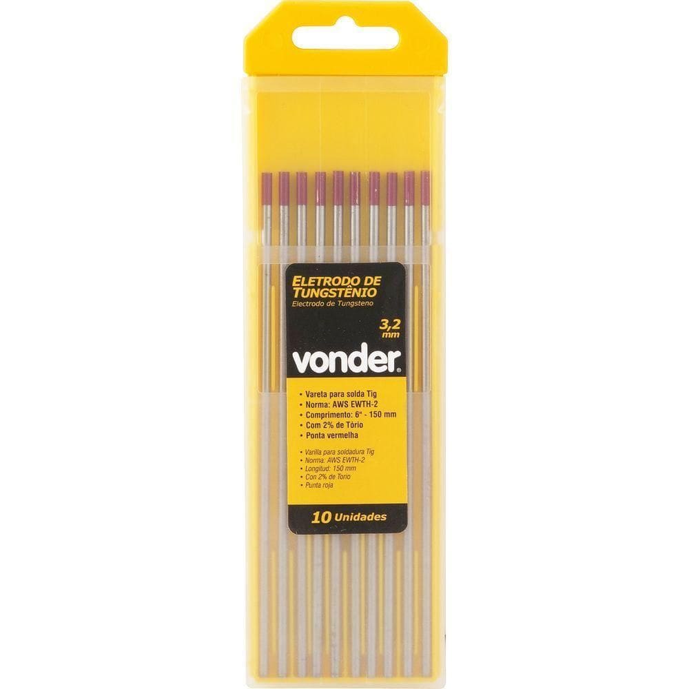 Eletrodo Tungstênio 3,2mm Vermelho Com Tório Com 10 Pç Vonder