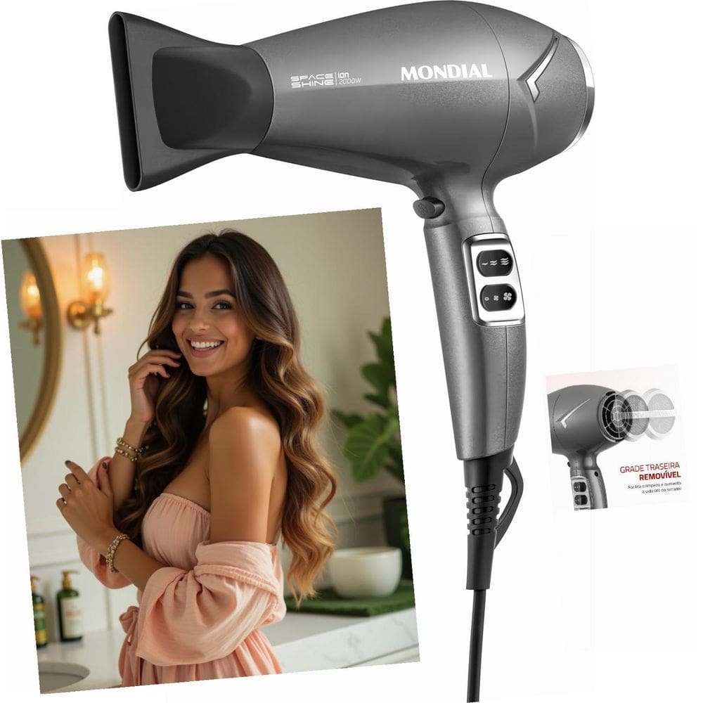 Secador Cabelo Mondial SC-20 Space Shine 2000W Íons Tourmaline Jato Frio 3 Temperaturas