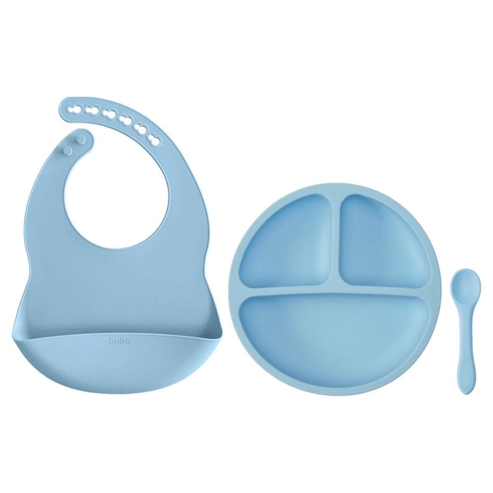 Kit Introdução Alimentar Infantil 3 Peças Silicone Pratinho com Ventosa Divisórias Buba