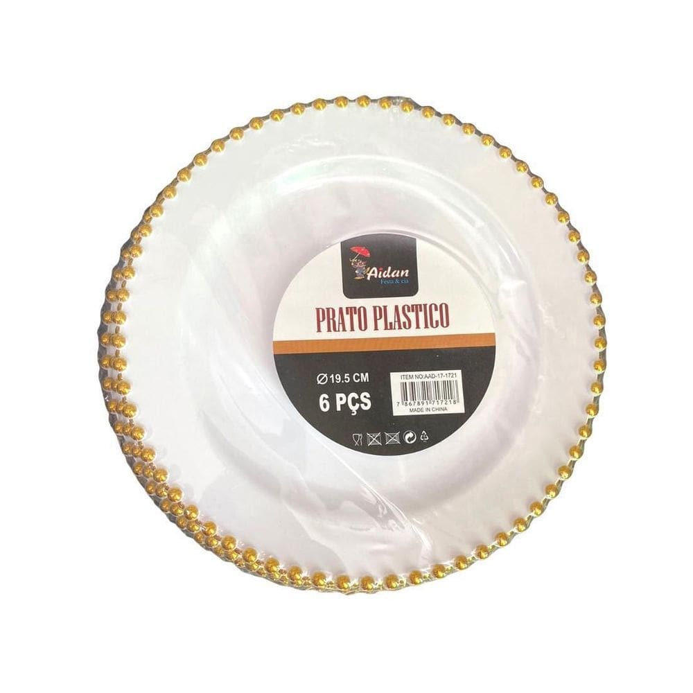 Pratos Descartáveis Luxo Dourado - 6 unid. | Natal Réveillon 19.5cm