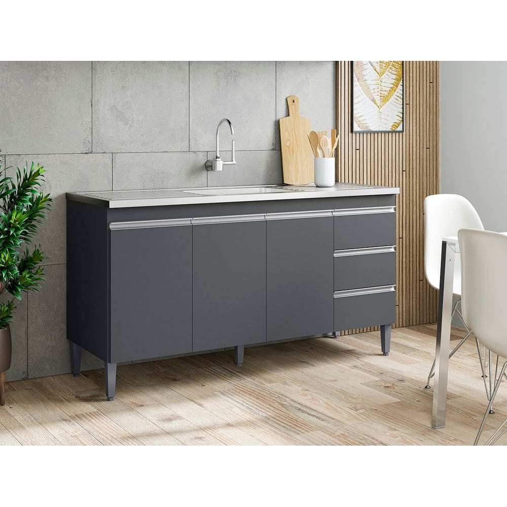 Balcão De Cozinha/Pia Andréia 150cm S/ Tampo 3 Portas e 3 Gavetas