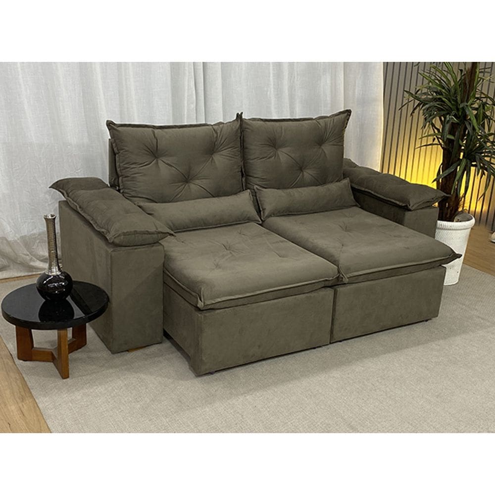 Sofá Retrátil Reclinável 2,00 m Marrom Cappuccino 609 Athenas Premium