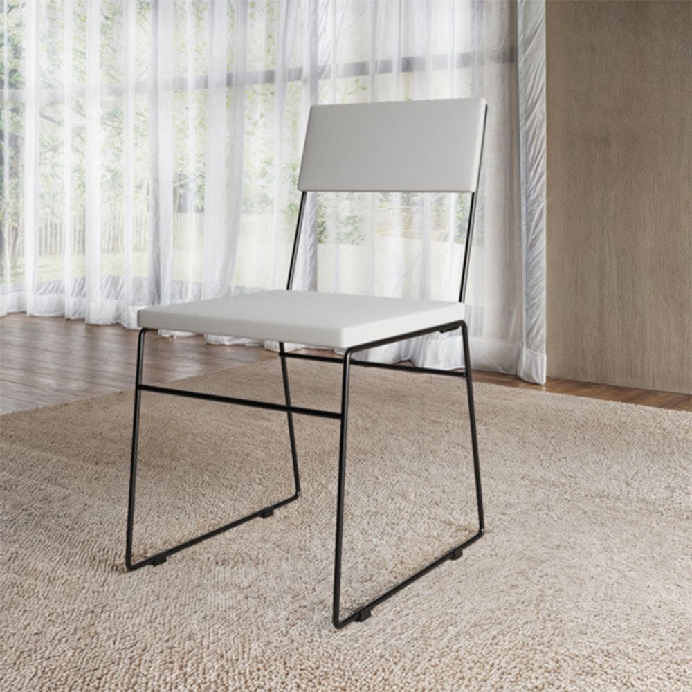 Cadeira de Jantar Málaga Assento Corino Branco Base Preto