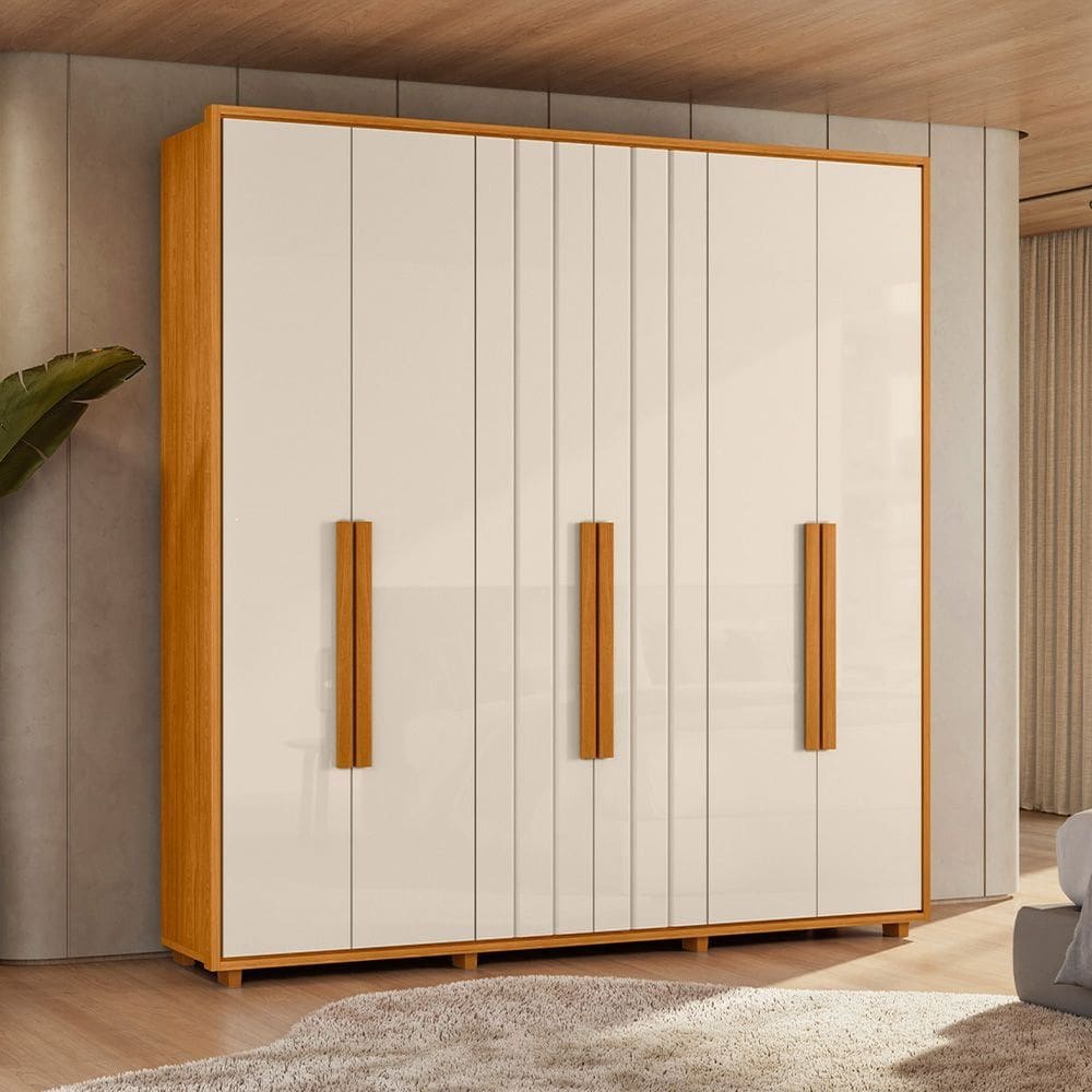 Guarda-Roupa Casal 6 Portas 100% MDF com Pés Veronese Cinamomo / Off White