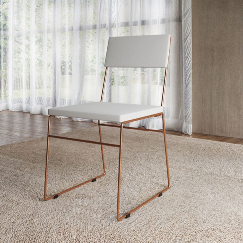 Cadeira de Jantar Málaga Assento Corino Branco Base Cobre