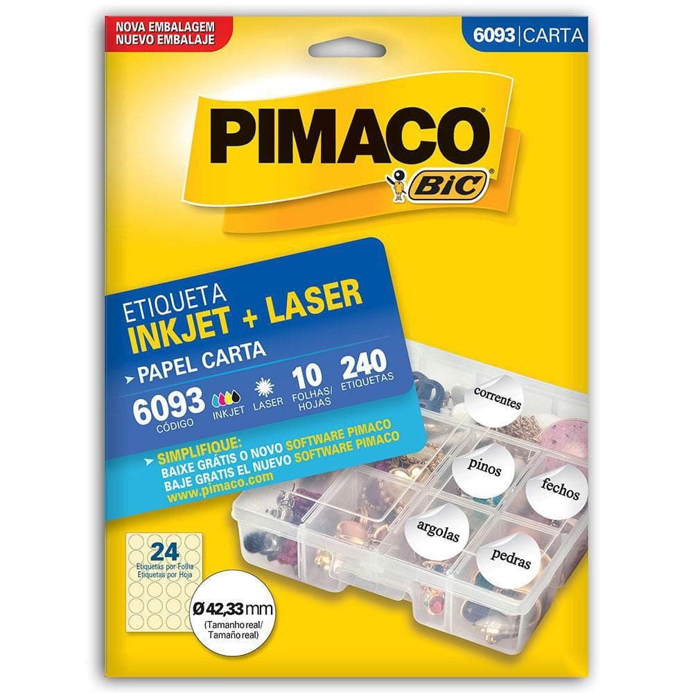 Etiqueta Pimaco Carta 6093 Redonda 42,33Mm 10 Folhas