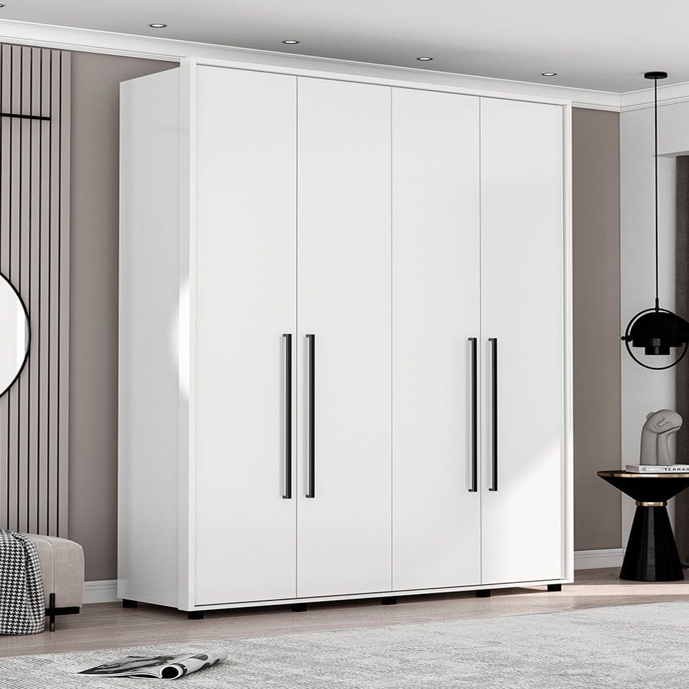 Guarda-Roupa Roupeiro 4 Portas 3 Gavetas Coimbra Branco Politorno Móveis