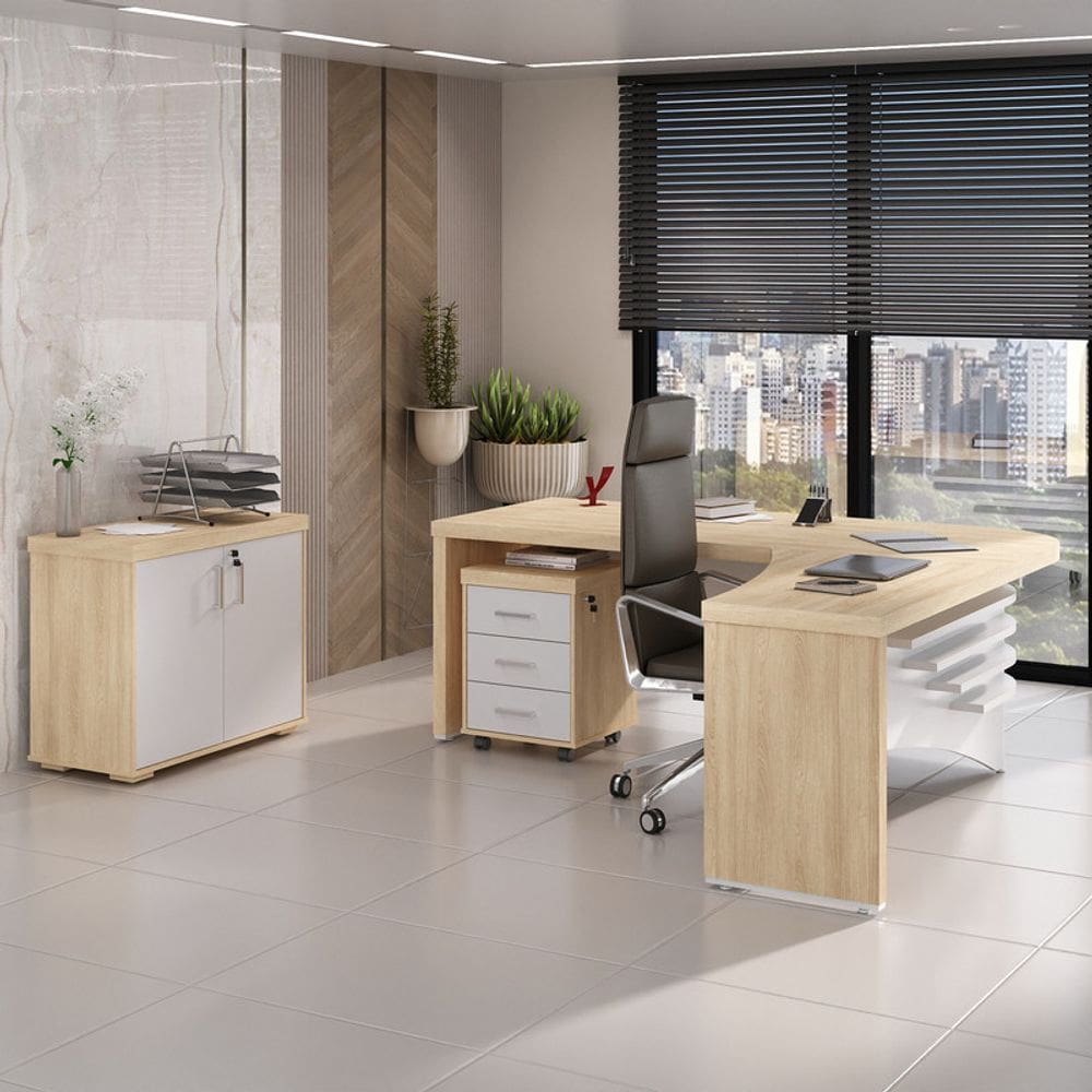 Conjunto Escritório: Mesa 6209+ Balcão 6200+ Gaveteiro 6203