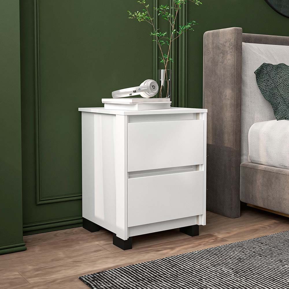 Mesa de Cabeceira 2 Gavetas Coimbra Branco Politorno Móveis