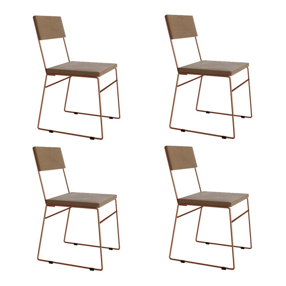 Kit 4 Cadeiras de Jantar Málaga Assento Veludo Marrom Base Cobre