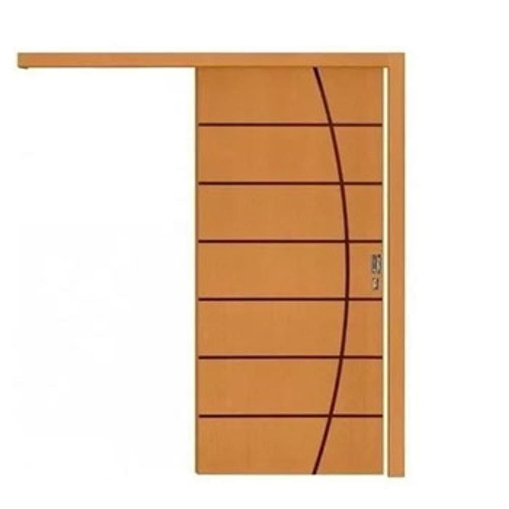 Porta De Correr De Madeira Frisada Com Trilho 2,10x0,80