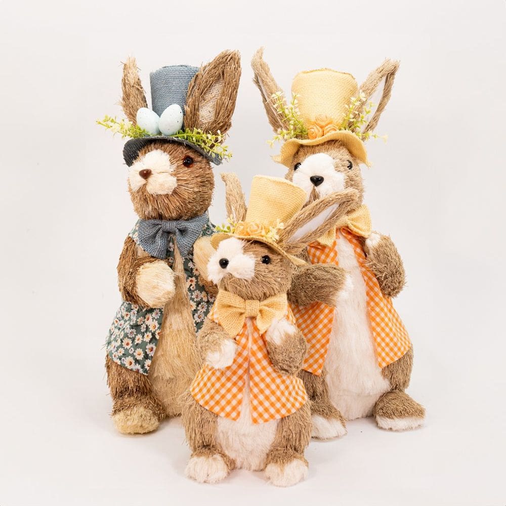 Coelhos de Páscoa Enfeite Decoração 3 Coelhinhos em Palha