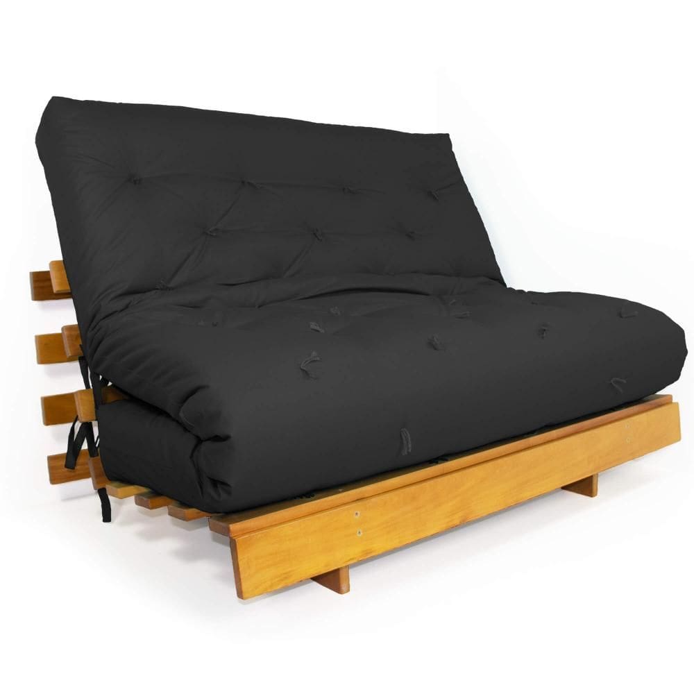 Sofá Cama Casal Futon Tokio Preto Acquablock Madeira Maciça Grapia Cor Natural