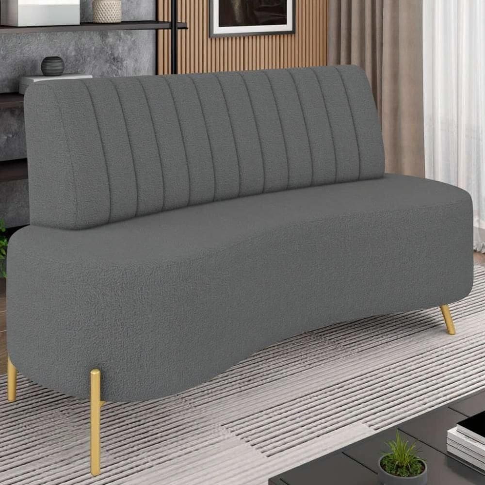 Sofá 2 Lugares 160cm Pés Aço Dourado Tamar Boucle Grafite Z08 - Mpozenato