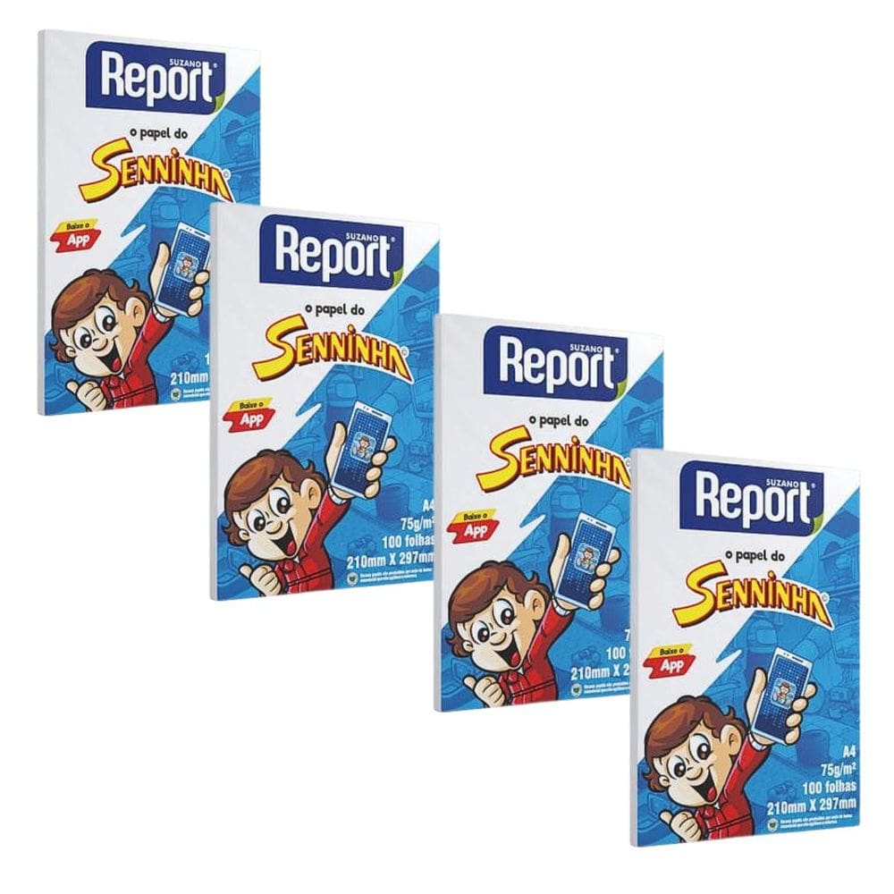 kit 04 Papel Sulfite Branco Senninha 100 Folhas A4 75g Report