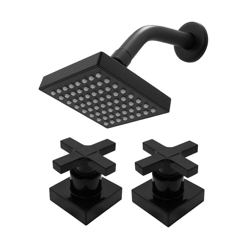 Kit Chuveiro Ducha Quadrado Articulável Preto Fosco Interno E Externo Luxo + Acabamento Registro Abs