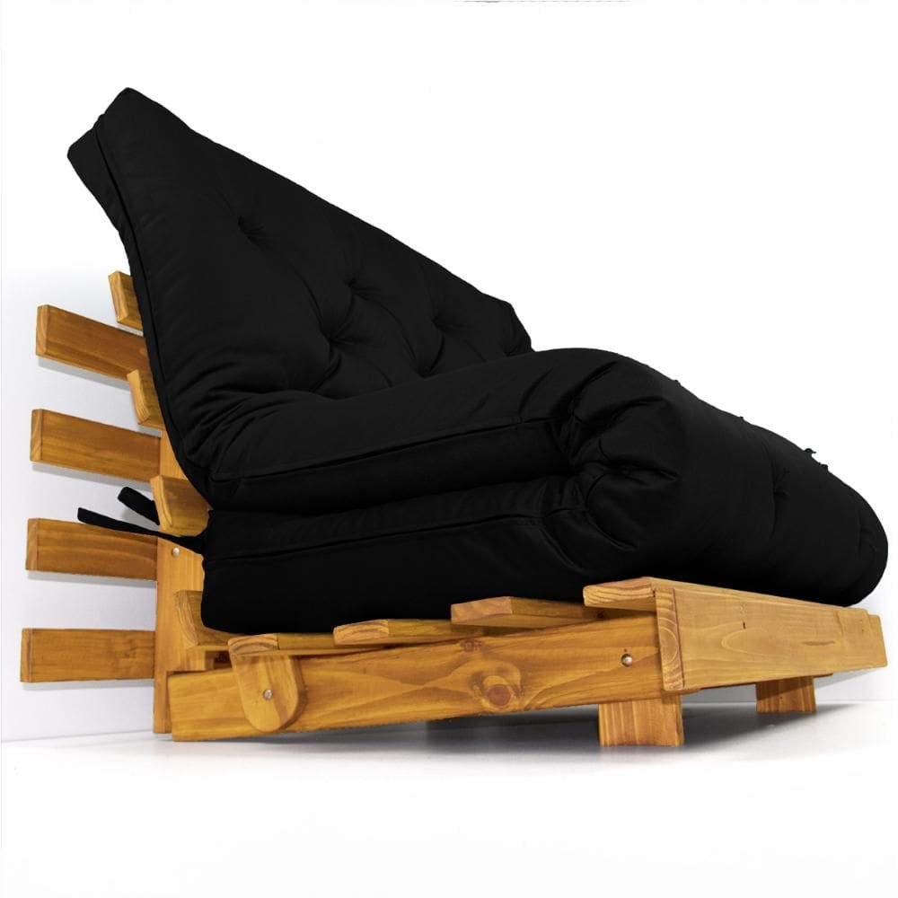 Sofá Cama Casal Futon Tokio Preto Madeira Maciça Cor néctar das flores