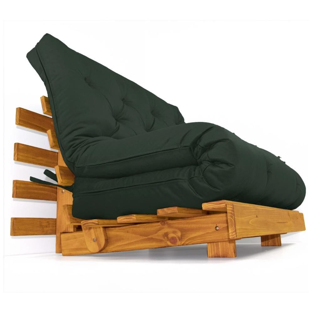 Sofá Cama Casal Futon Tokio Verde Militar Madeira Maciça Cor néctar das flores
