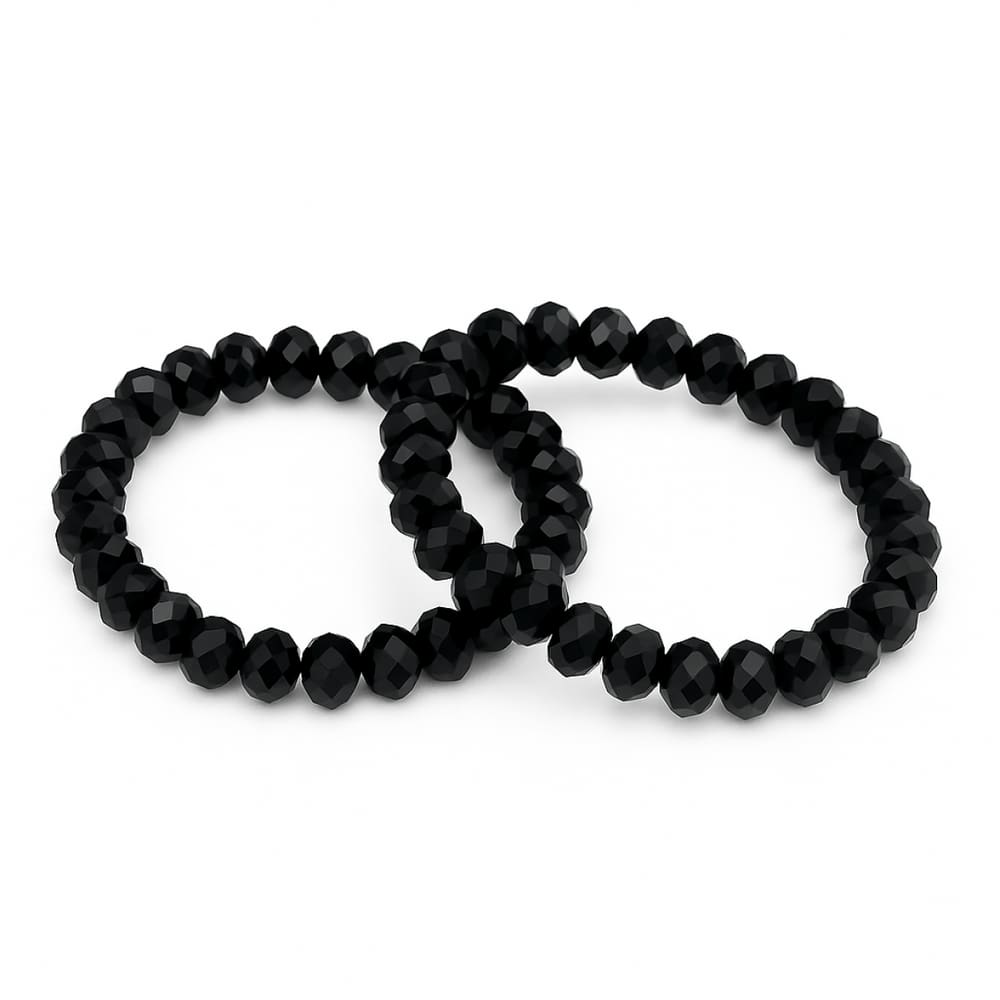 Kit 2 Pulseiras com Cristal Preto e Silicone 8 mm
