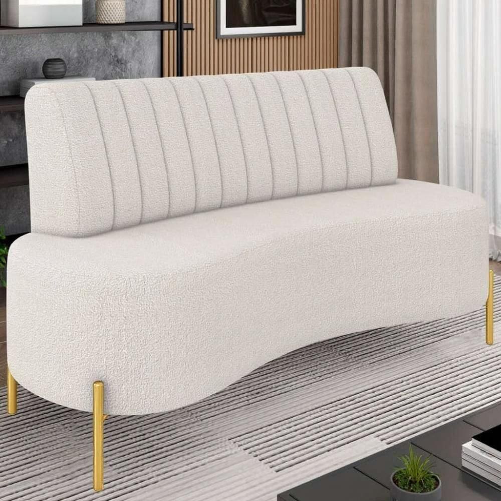 Sofá 2 Lugares 135cm Pés Aço Dourado Tamar Boucle Bege Z08 - Mpozenato