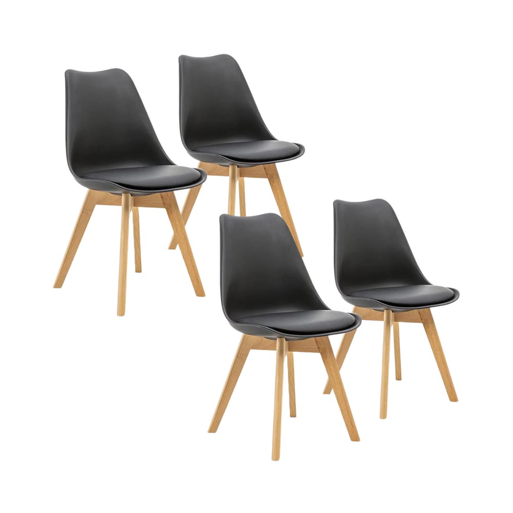 Kit 4 Cadeiras Estofadas Saarinen Wood Pés de Madeira Preto