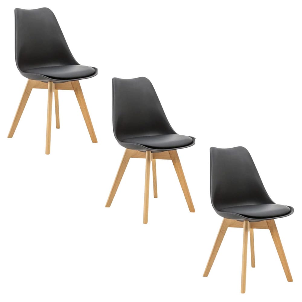Kit 3 Cadeiras Estofadas Saarinen Wood Pés de Madeira Preto