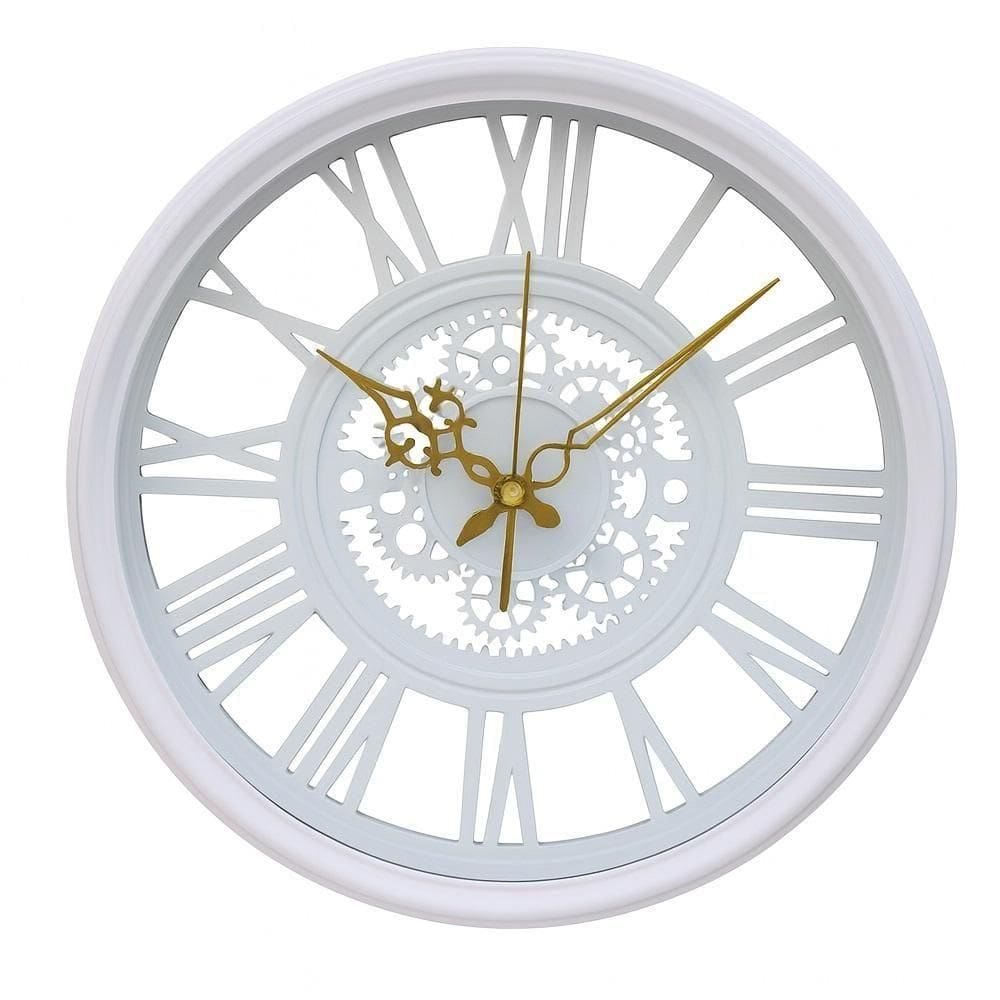 Relogio Parede Rustico Estilo Industrial Madeira Design Vintage Romanos 30cm Decorativo Branco