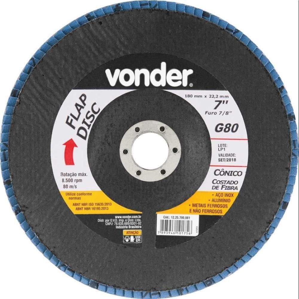 Flap Disc 7 G80 Costado Fibra Cônico Inox Vonder