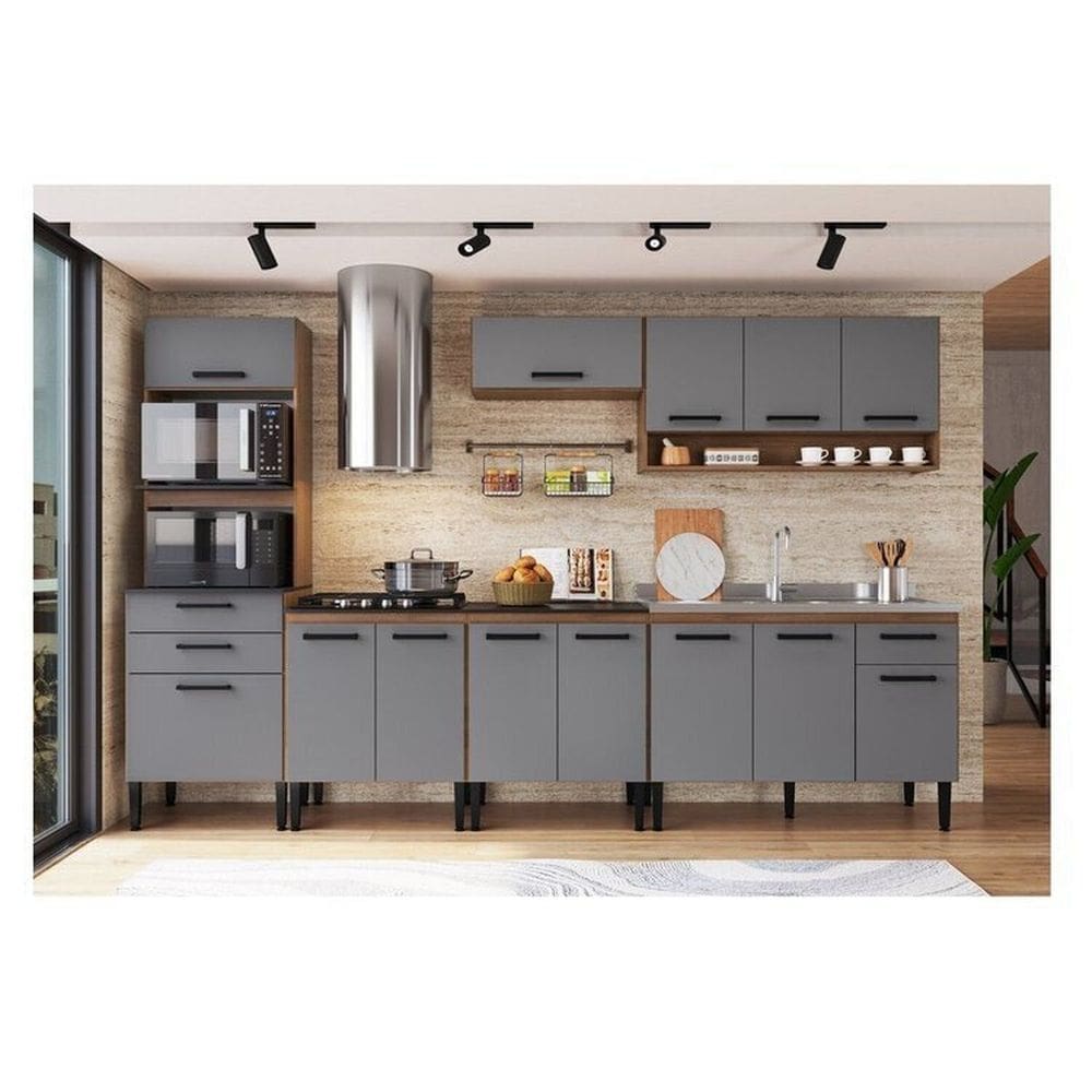 Cozinha Giovanna 6pçs 13 Portas Freijó/Cinza