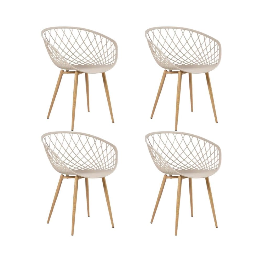Kit 4 Cadeiras Clarice Nest Wood Com Apoio de Braço Bege