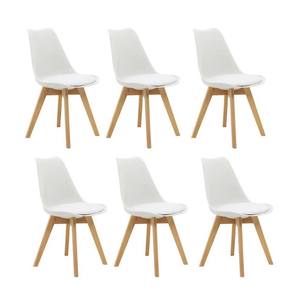 Kit 6 Cadeiras Estofadas Saarinen Wood Pés de Madeira Branco