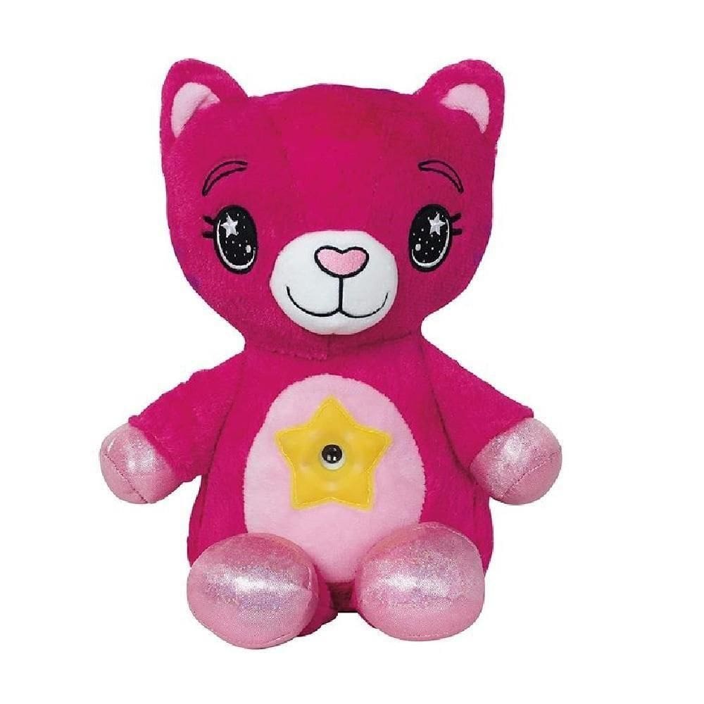 Urso Pelucia Rosa Projetor Estrelas Musical Abajur Infantil Meninas Festa Do Pijama Gatinha