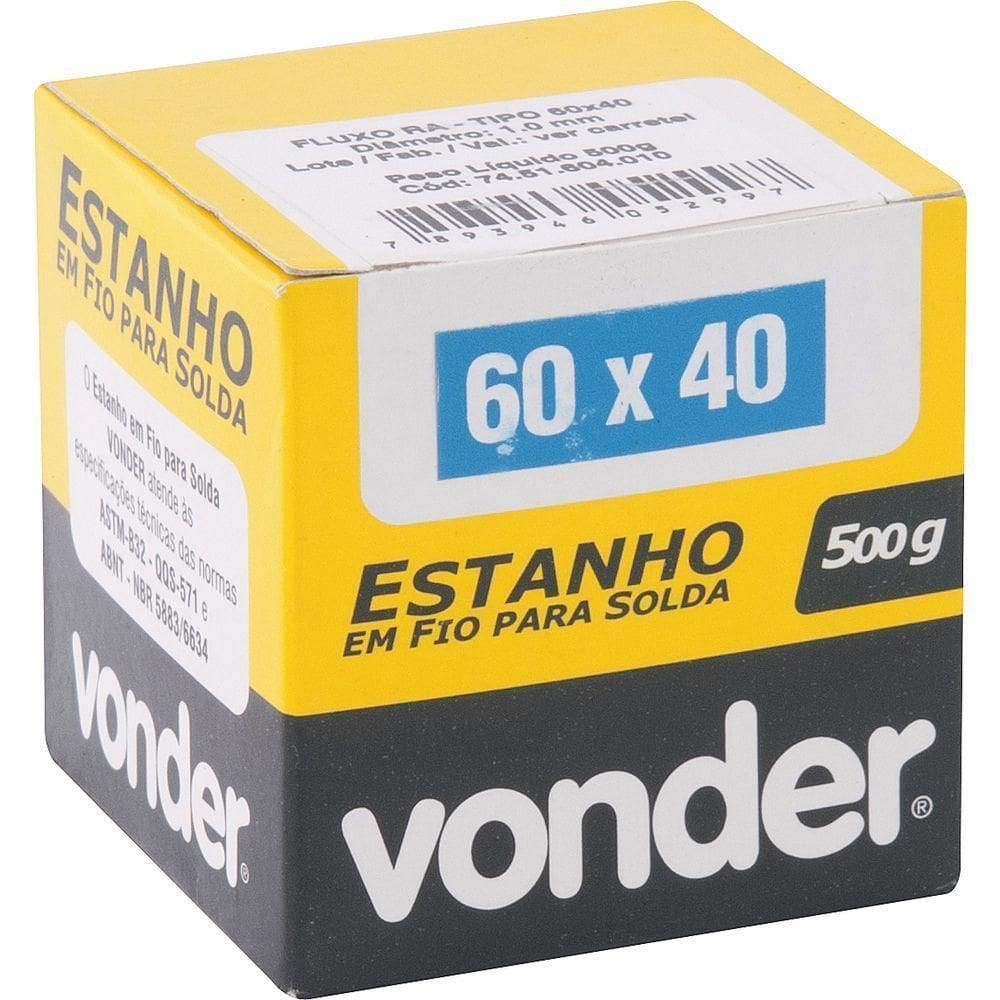Estanho Em Fio 1,0 Mm 60 X 40 Com 500 G Vonder