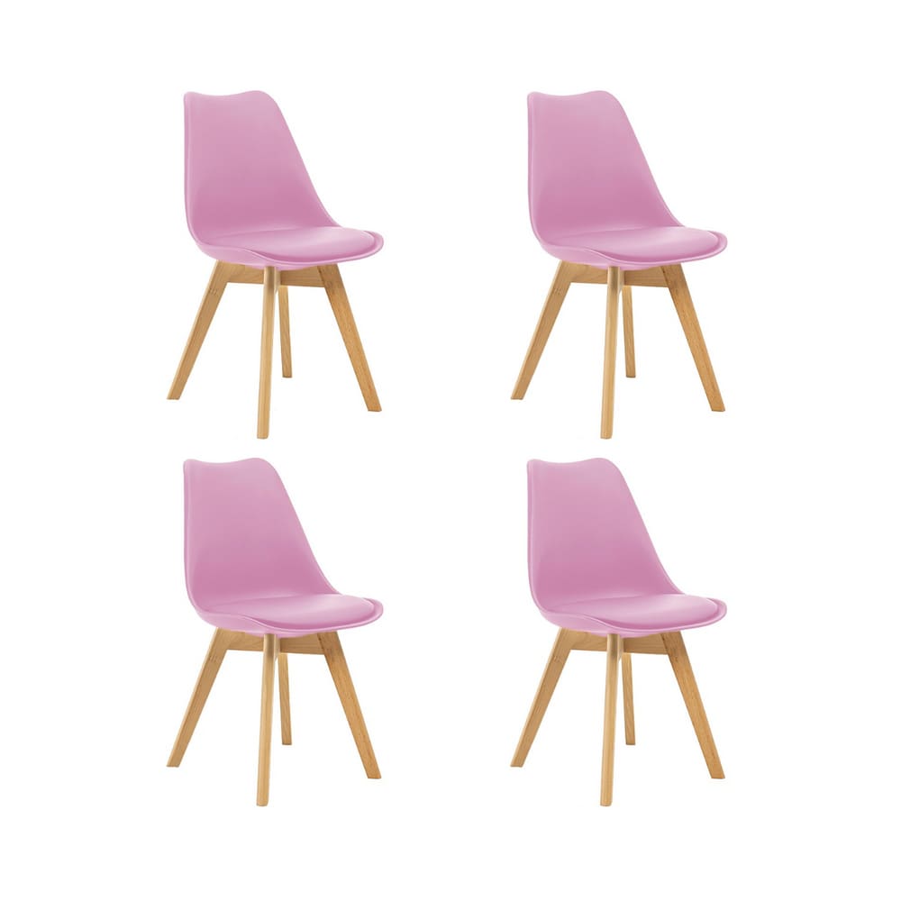 Kit 4 Cadeiras Estofadas Saarinen Wood Pés de Madeira Rosa